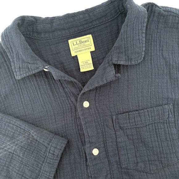 L.L. Bean Other - LL Bean Mens Navy Blue Double Gauze Cotton Short Sleeve Button Down Shirt Large